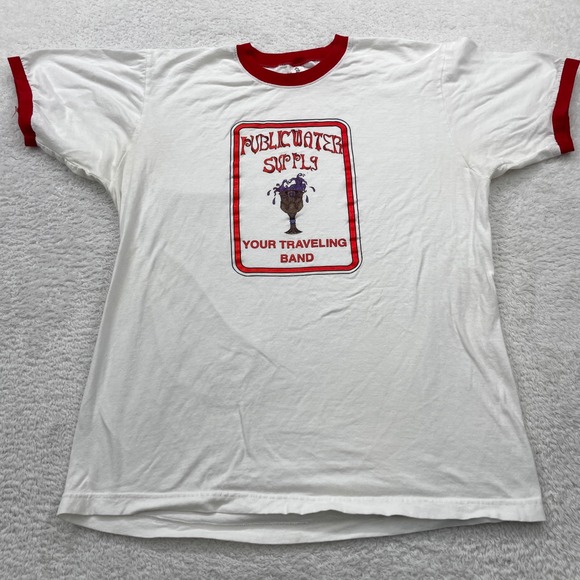 Public Water Supply Your Traveling Band White Red Ringer T-Shirt - Picture 1 of 7